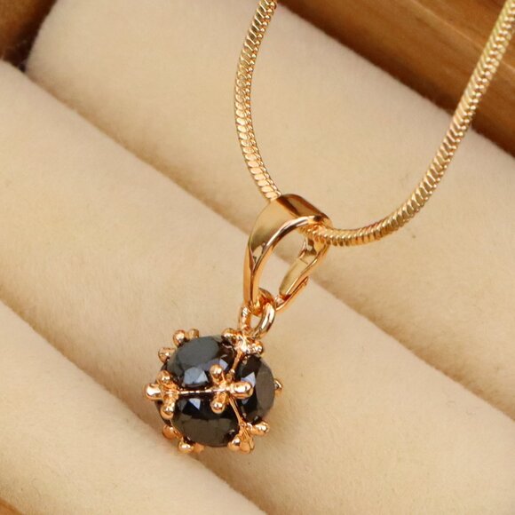 "Black Stone Mini Ball Pendant in Rose Gold for Everyday Elegance, XPPT1293 - Picture 1 of 11